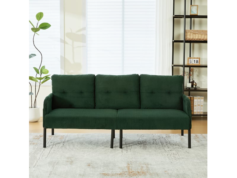  Canapé 3 places 171x72x80 cm en velours côtelé vert émeraude avec poche latérale  - Conforama E