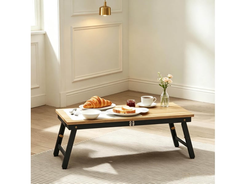  Table pour ordinateur portable réglable 83,5 x 33 cm, bambou et mdf, noir chêne  - Conforama D