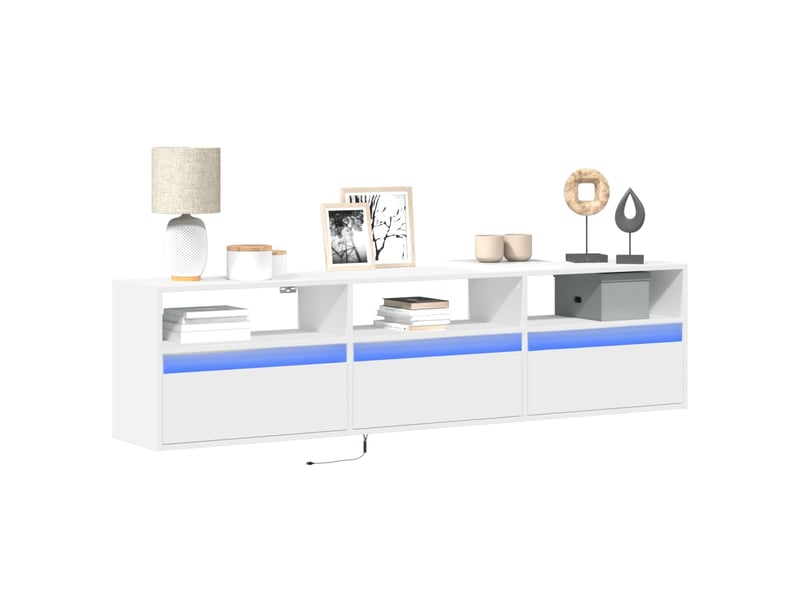  Meuble tv - banc tv - meuble de rangement mural avec led blanc 180x31x45 cm  - Conforama B