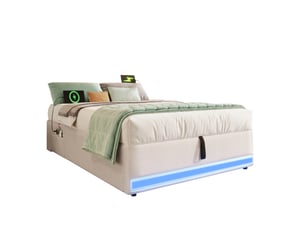 Lit coffre 90x200 cm <strong></strong>  <strong></strong> coloris beige