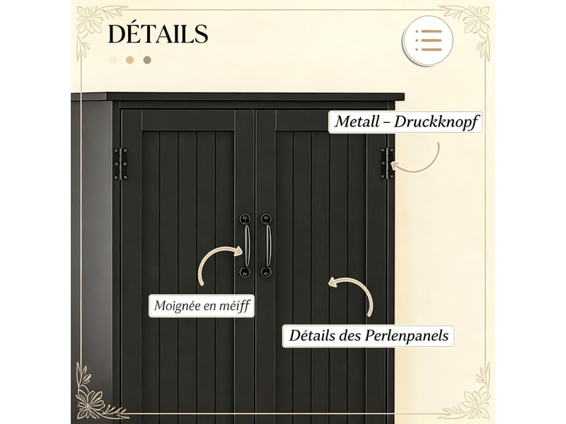 Armoire de cuisine 2 portes avec rangement et 3 étagères - lpospi - poignées en métal, portes rainurées mdf noir - Conforama E