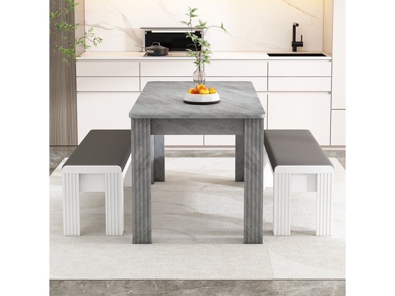  Table à manger rectangulaire 128x65cm style moderne effet béton, 4 pieds robustes, table bois chêne design contemporain pour salle à manger  - Conforama D