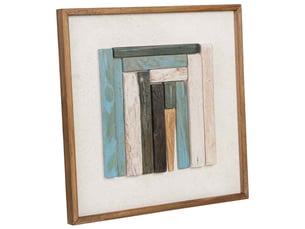 Tableau en bois recyclé fait main relief bleu et blanc 62x4x62 cm h