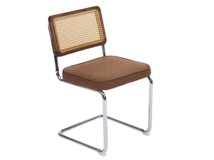 Lot de 2 chaises de salle à manger – velours brun, dossier rotin, base chrome - chaise idéales pour cuisine et salle à manger - style vintage