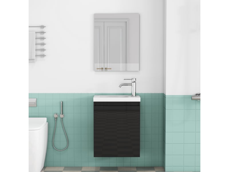  Meuble vasque mural noir brillant avec lavabo céramique et miroir 40 cm  - Conforama B