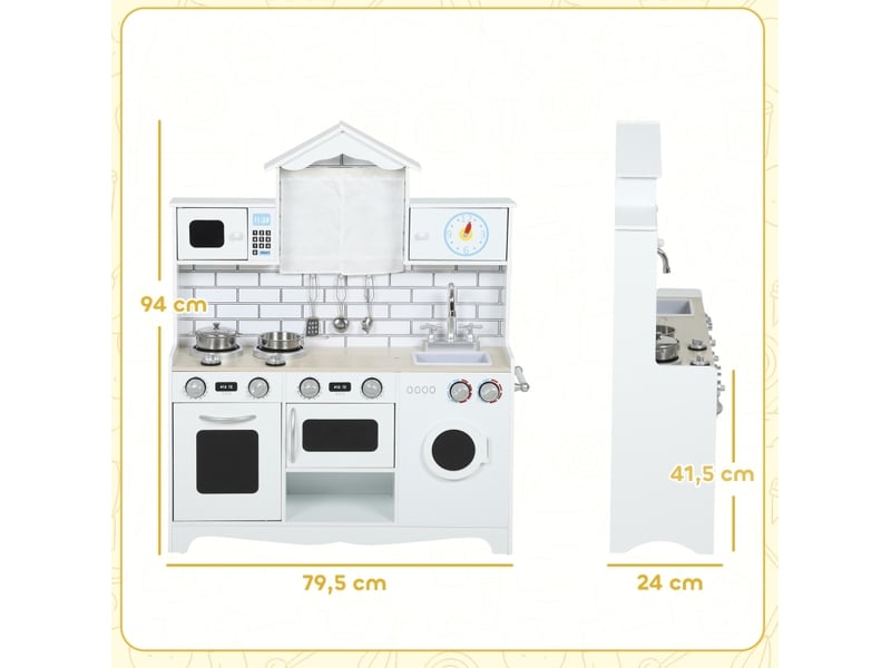  Cuisine jouet enfant 79,5 x 24 x 94 cm – blanche – évier, four, horloge, accessoires et boutons sonores  - Conforama C