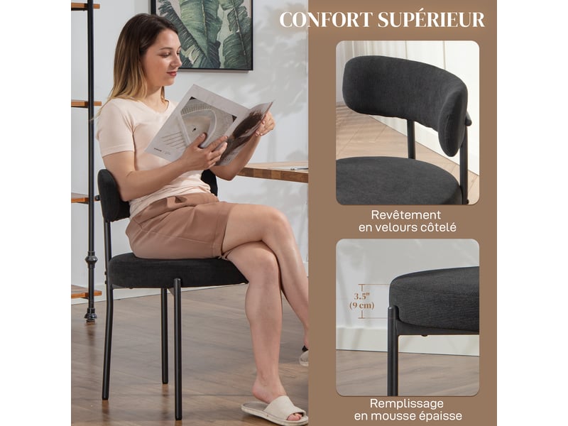  Lot de 4 chaises de salle à manger avec dossier en tissu pieds en acier noir 51 x 51 x 76 cm  - Conforama E