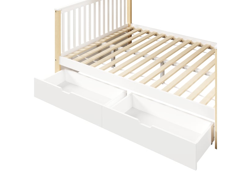  Lit superposé 90x200 cm et 140x200 cm en bois, lit avec tiroirs et échelle à rangement, sans matelas, blanc  - Conforama E