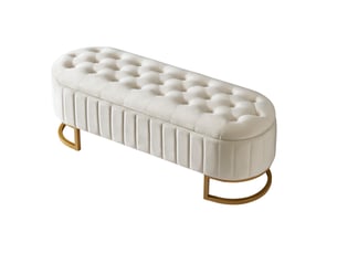 Banc coffre tcqpz 120 x 39,9 x 43 cm en velours beige pieds en métal