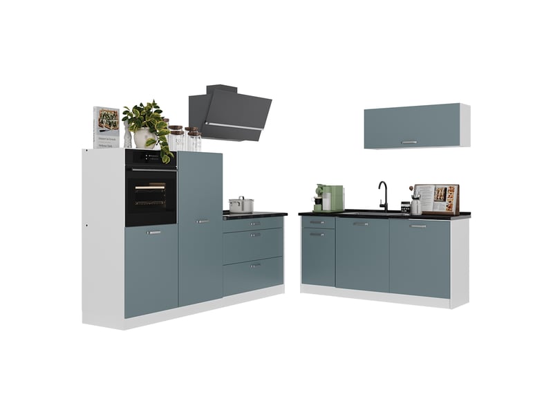  Vicco cuisine, bleu-grisblanc, 220cm plan de travail marbre  - Conforama E
