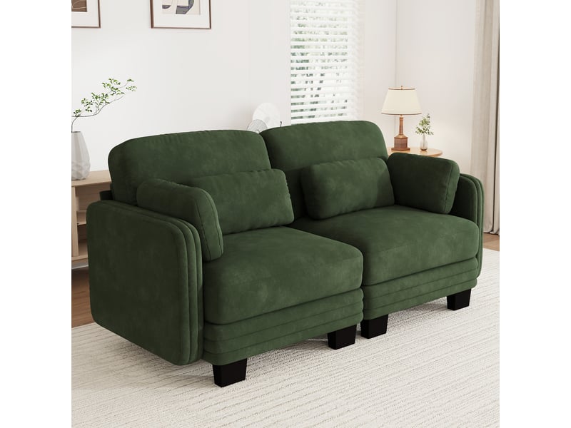 Canapé modulable - 2 places - coussins d'accoudoirs - tissu chenille - structure en bois massif - mobilier de salon - vert CozyNest - Conforama C
