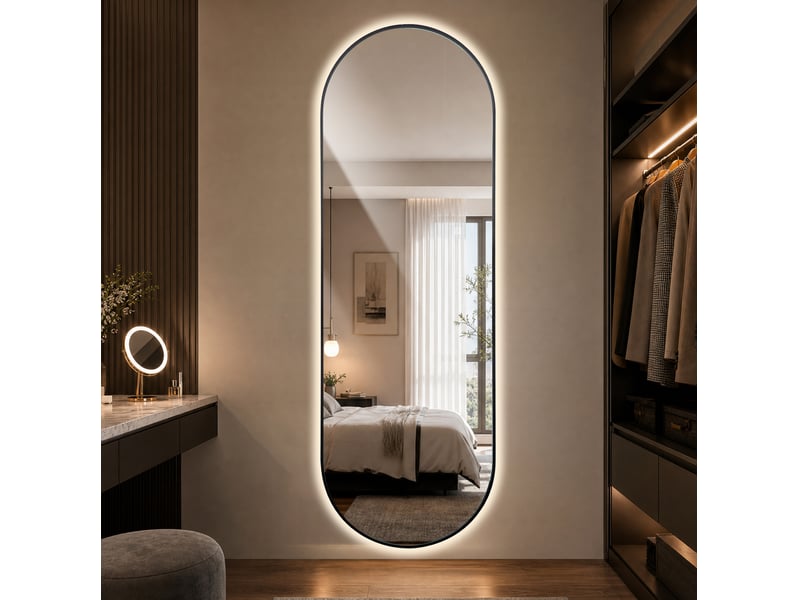  Miroir mural led 150x50 cm, cadre aluminium noir, rétro-éclairage variable, 3 temp  - Conforama E