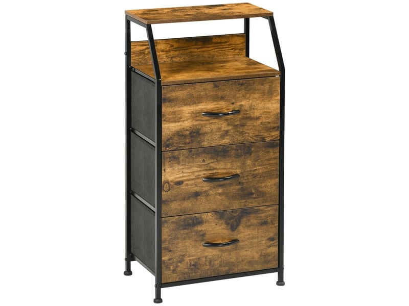  Commode de rangement 3 tiroirs avec 2 étagères - lpospi - cadre en acier, polyester marron 44 × 29 × 92 cm  - Conforama A