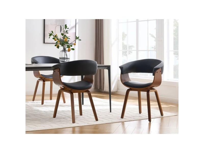  Chaise contemporaine nera en cuir artificiel noir et structure effet bois foncé avec accoudoirs  - Conforama B