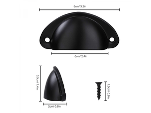 Poignée de tiroir bouton de porte en forme de coquille, décoration de porte de meuble, tiroir, armoire, placard avec vis, 20 pièces, noir