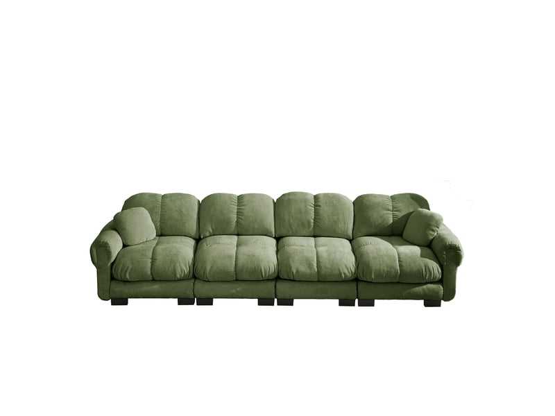 Canapé modulaire avec coussins matelassés - lpospi - dossier incurvé, chenille verte 330 × 86 × 90 cm - Conforama A