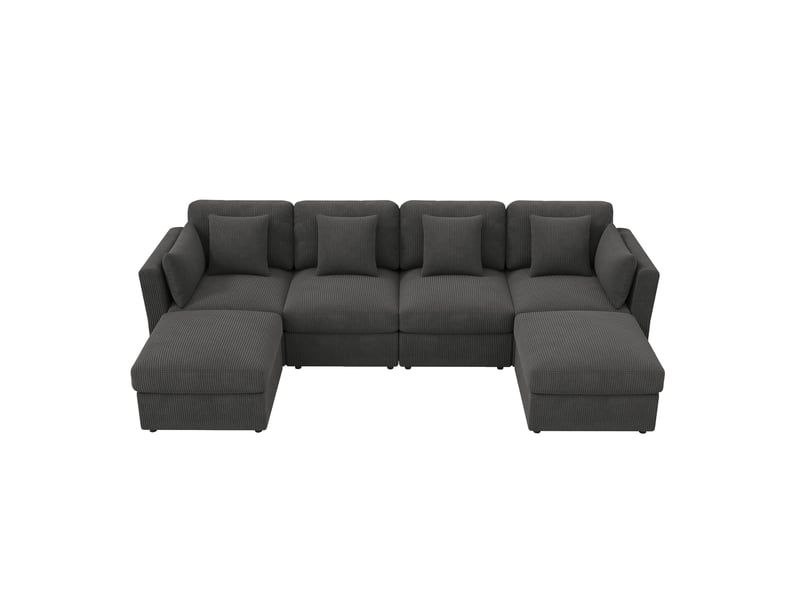  Canapé d’angle modulable en u 4-6 places 290 cm avec 2 poufs, accoudoirs réglables, tissu côtelé, gris  - Conforama A