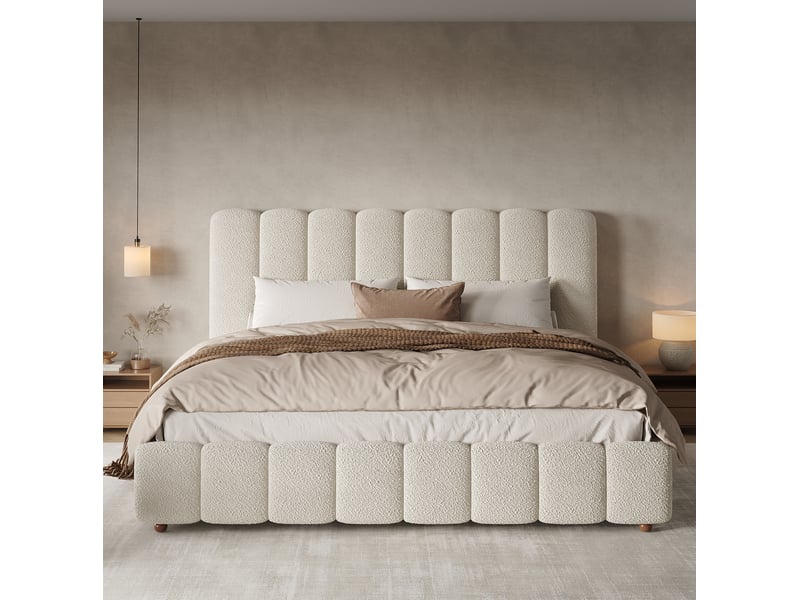  Lit coffre modenvie 200 x 200 cm hydraulique avec sommier bouclé blanc  - Conforama D