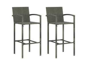 Lot de 2 tabouret de bar, chaise de bar gris résine tressée