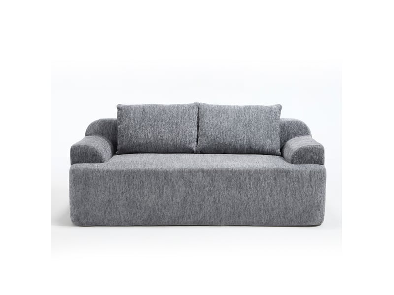  Canapé 2 places modulaire avec assise profonde, 2 coussins et sans montage, en velours côtelé gris 171 × 92 × 64 cm  - Conforama A