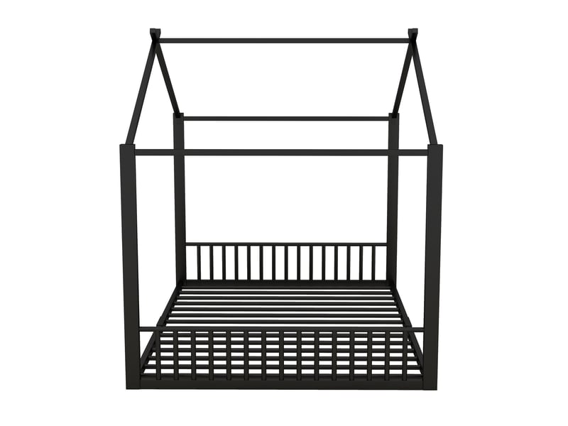  Lit enfant 140x200 cm design maison, cadre métal, noir, sans matelas  - Conforama D