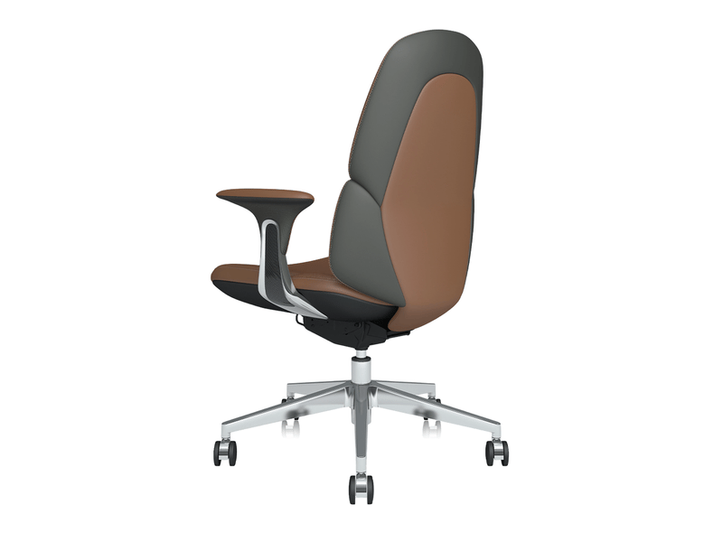  Chaise de bureau en cuir marron avec vérin pneumatique et inclinaison verrouillable, format mi-dossier confortable  - Conforama C