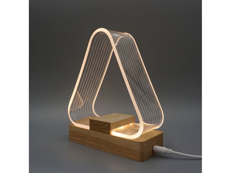  Lampe de table de chevet triangle nordique led blanche chaude, chargeur, acrylique, chambre salon  - Conforama E