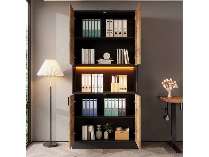  Armoire de rangement avec led, étagères réglables et niche ouverte pour bureau et salon, 80 × 35 × 180 cm  - Conforama D
