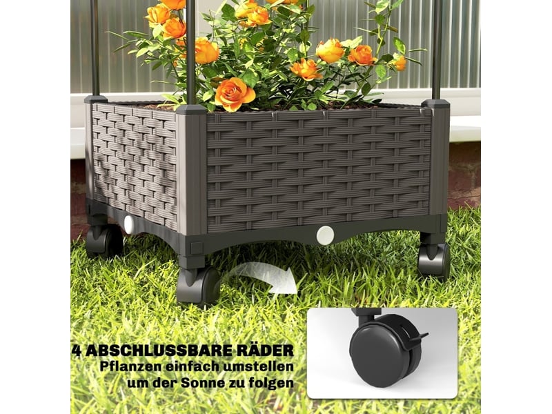 Jardinière mobile avec treillis 40x40x185 cm – noire – réservoir d’eau, drainage et roulettes freinées - Conforama E