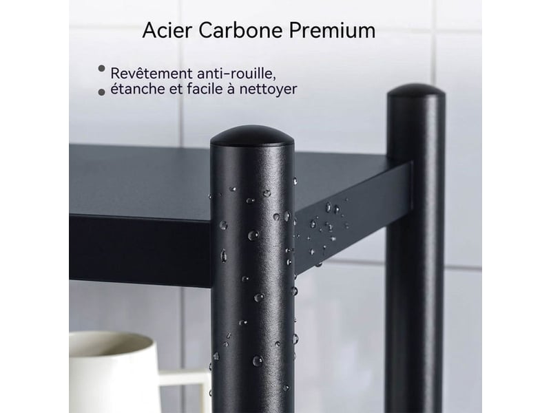  Etagere cuisine mobile 4 niveaux reglage electromenager 60x35x160 cm acier carbone 25 mm noir roulettes 360 verrouillables  - Conforama D