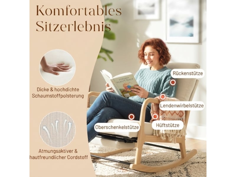  Fauteuil à bascule crème avec repose-pieds et dossier réglables, coussin lombaire  - Conforama C
