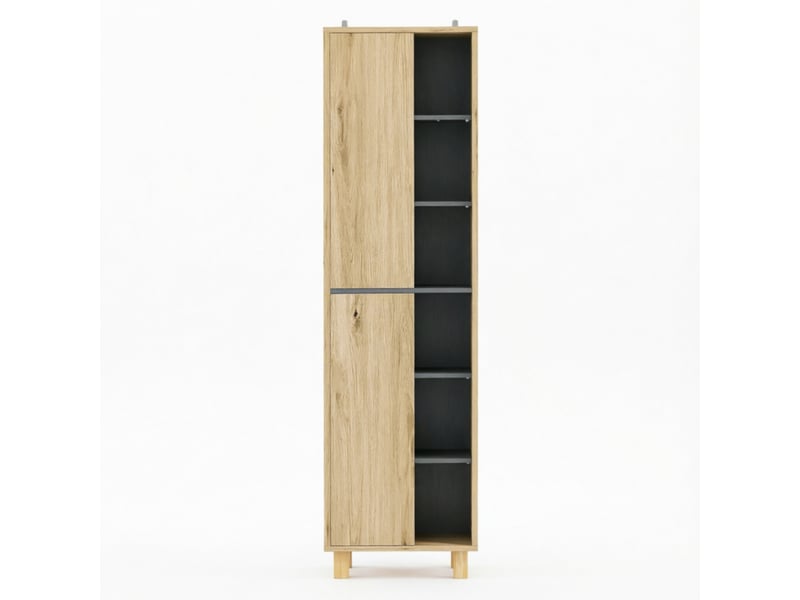  Armoire de salle de bain haute avec 6 compartiments ouverts et 2 portes, unité de rangement pour la maison  - Conforama C