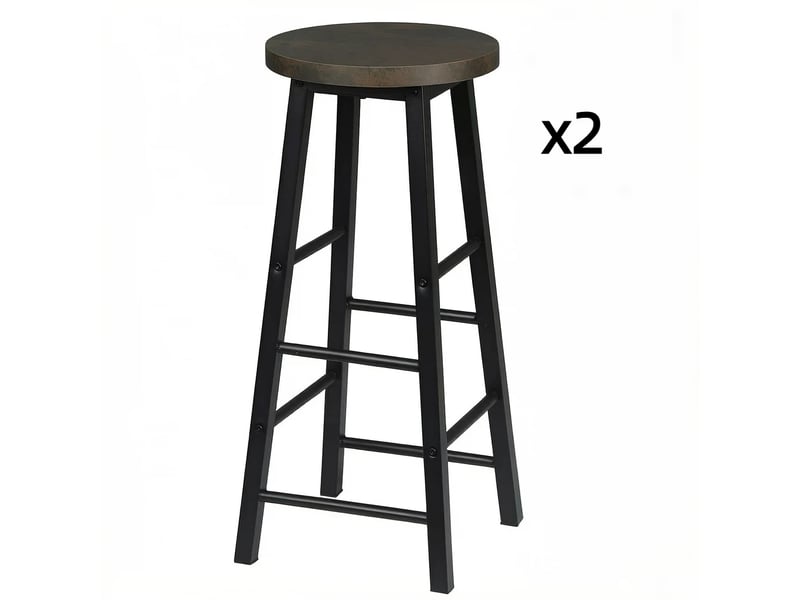  Tabourets de bar lot de 2 avec repose-pieds - lpospi - assise mdf, structure métal, industriel - noir et rouille  - Conforama A