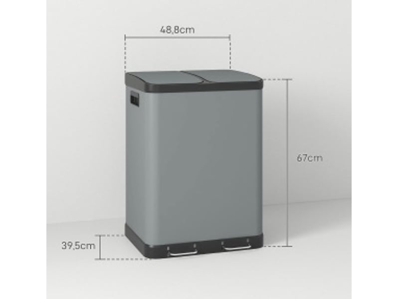  Poubelle à pédale 2x30 l 48,8x39,5x67 cm fermeture douce métal grise  - Conforama E