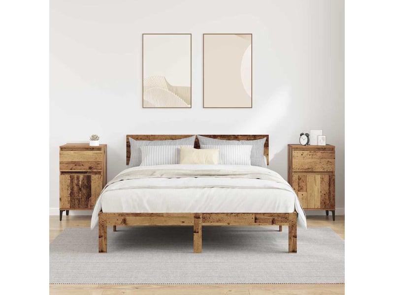  Table de chevet - cabinet de chevet - table de nuit 2 pc bois ancien 40 x 35 x 70 cm  - Conforama C