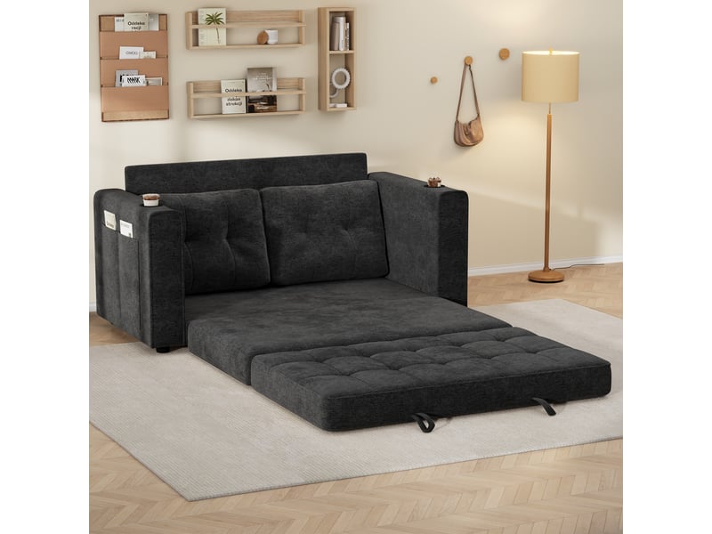  Canapé convertible - 141×79×93cm, canapé-lit double gris, triple extensible, dossier amovible, 141 x 79 x 93 cm  - Conforama W