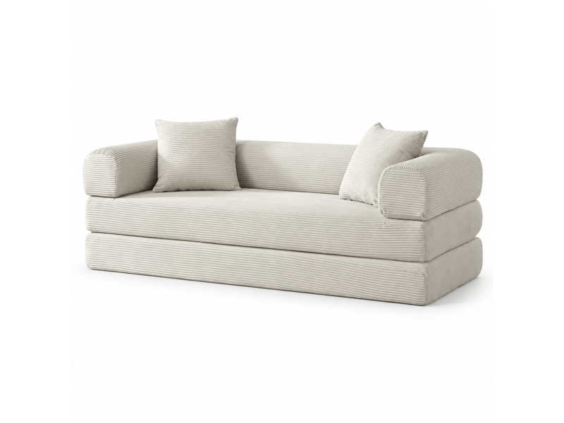 Canapé droit convertible 2 places 195 cm beige, velours, mousse haute densité, sans montage Fay Lum - Conforama A