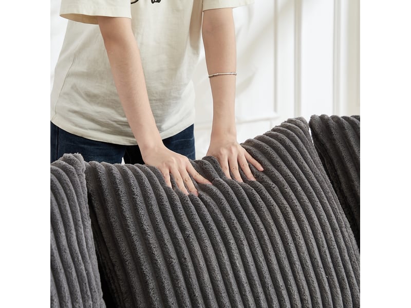  Canapé droit modulable 235 cm en tissu côtelé gris, lignes arrondies, sans montage, assise large pour salon  - Conforama R