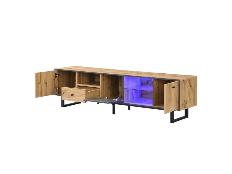  Meuble tv avec éclairage led, cloison en verre et charnières amorties meuble tv contemporain  - Conforama A