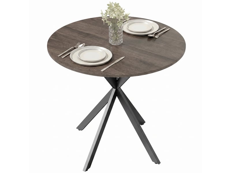  Table à manger ronde 2 personnes en panneau de particules et acier marron ø 80 x 75 cm  - Conforama B
