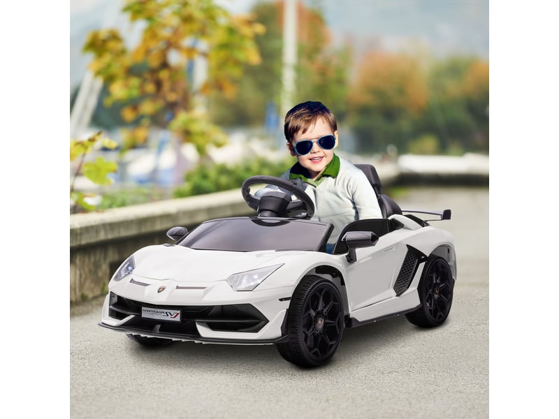  Voiture électrique lamborghini sous licence, 12 v, pour enfants, avec klaxon et télécommande, 107,5 x 63 x 42 cm, blanche  - Conforama C