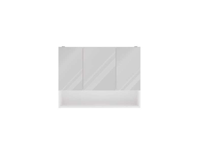  Pola 3dlp - meuble de salle de bain suspendu avec 3 miroirs et 3 portes, 7 étagères - blanc  - Conforama D