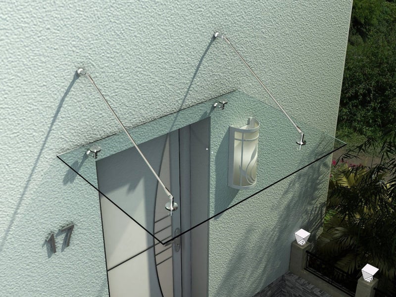  Auvent en verre, marquise de porte, verre trempé, acier inoxydable 304, verre clair, 150 x 90 cm  - Conforama D