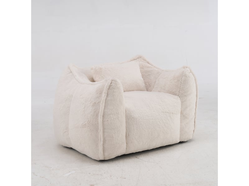  Pouf fauteuil en tissu,fausse fourrure, beige  - Conforama A