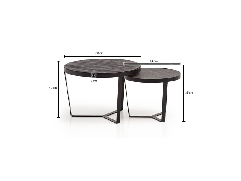  Lot de 2 tables basses gigognes rondes 60 et 44 cm aspect pierre  - Conforama C