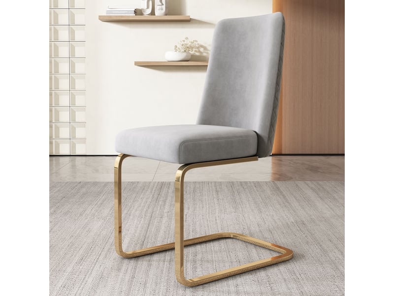Lot de 2 chaises de salle à manger en velours gris, dossier matelassé diamant, pieds métal doré Jamama eleni - Conforama D