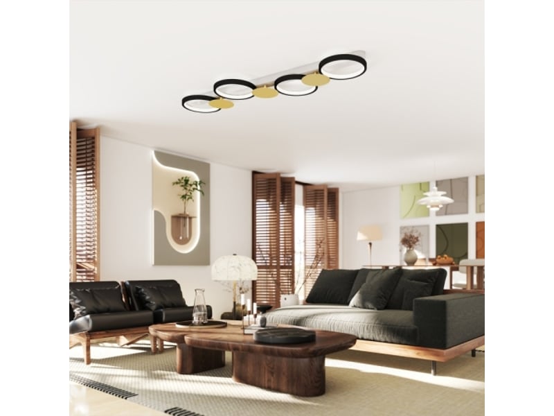  Plafonnier led 38 w 1500 lm, noir et doré, 3000-6500 k, 4 ampoules, télécommande  - Conforama E