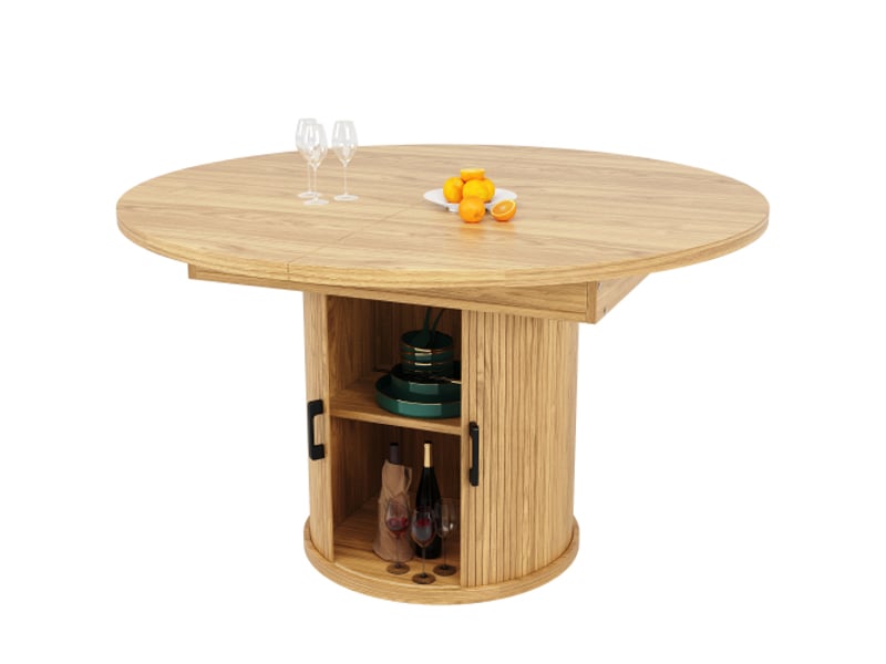  Table ronde extensible aspect naturel 118-158 cm avec plateau agrandissable, table repas multifonction pour cuisine, balcon et sal N620P308799800D - Conforama A