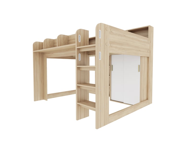 Lit mezzanine enfant 140x200 cm bois naturel, armoire, penderie, rangements et led intégrées IKSETERA TRADING LTD - Conforama E