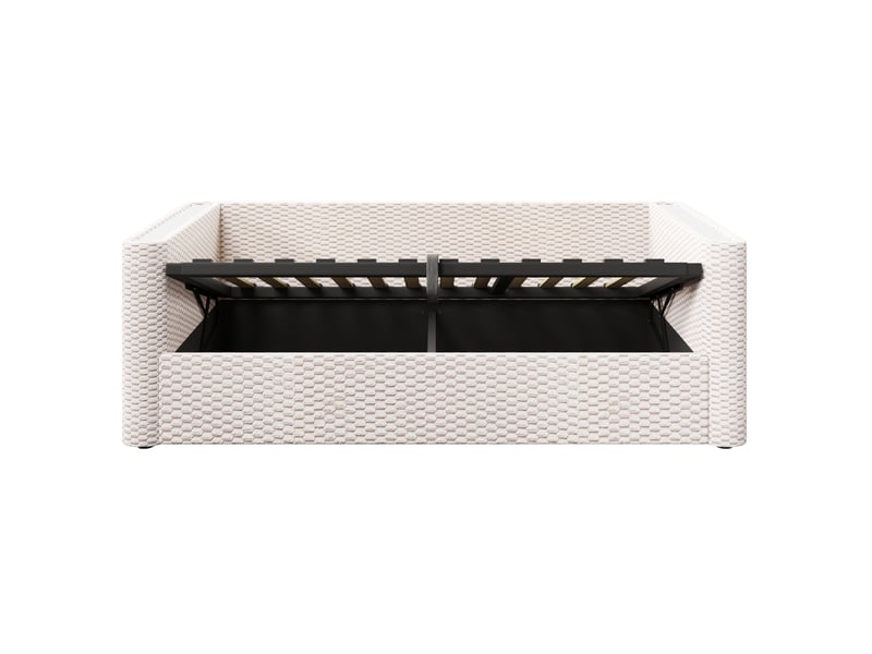  Lit banquette beige 90x200 cm en velours avec led, rangement hydraulique et sommier à lattes  - Conforama D